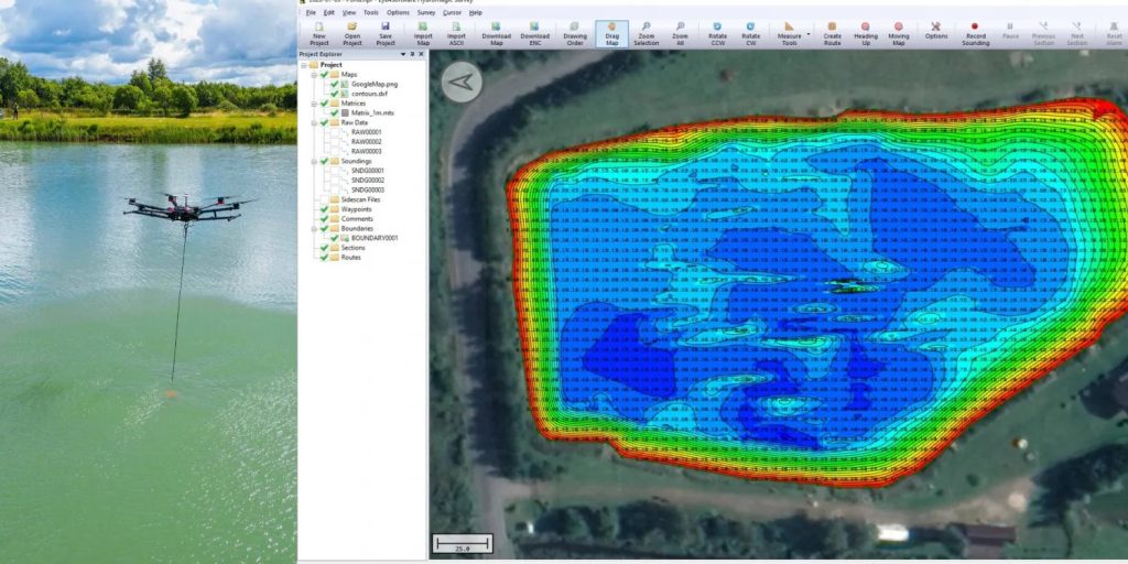 bathymetric-survey-stormwater-pond-trillium Detailed bathymetric map showing depth contours of a stormwater management pond.