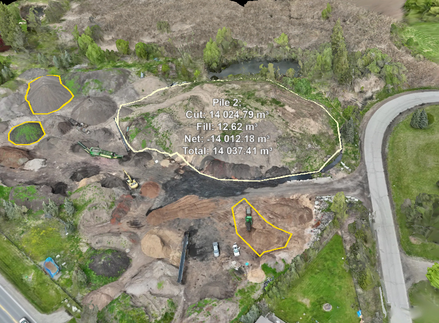 volumetric-drone-survey-earthworks-site-ontario Volumetric drone survey of an earthworks site in Ontario with cut and fill measurements