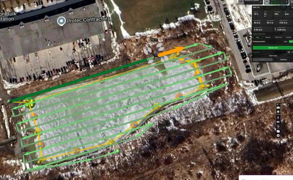 Drone photogrammetry flight planning grid used for aerial mapping survey in Southern Ontario